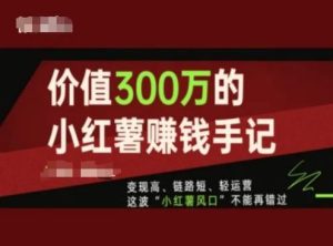 价值300万的小红书赚钱手记，变现高、链路短、轻运营，这波“小红薯风口”不能再错过-A同城-创业课
