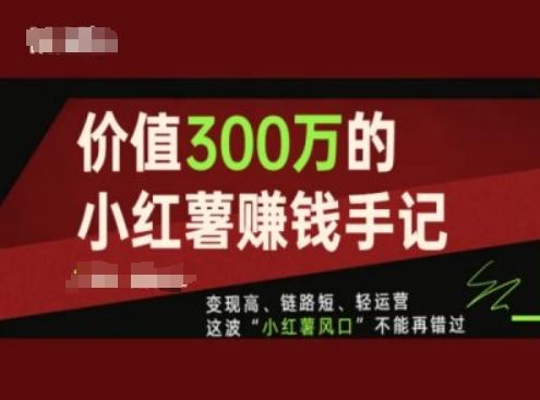 价值300万的小红书赚钱手记，变现高、链路短、轻运营，这波“小红薯风口”不能再错过-A同城-创业课