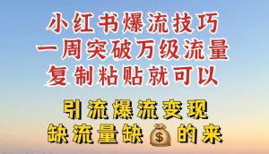 小红书爆流技巧,一周突破万级流量,复制粘贴就可以,引流爆流变现【揭秘】-A同城-创业课