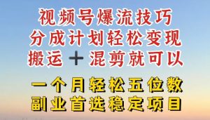 视频号爆流技巧,分成计划轻松变现,搬运 +混剪就可以,一个月轻松五位数稳定项目【揭秘】-A同城-创业课