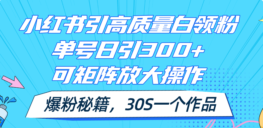 （11692期）小红书引高质量白领粉，单号日引300+，可放大操作，爆粉秘籍！30s一个作品-A同城-创业课