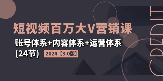 (11795期)2024短视频·百万大V营销课【3.0版】账号体系+内容体系+运营体系(24节)-A同城-创业课