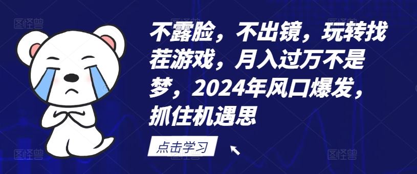 不露脸，不出镜，玩转找茬游戏，月入过万不是梦，2024年风口爆发，抓住机遇【揭秘】-A同城-创业课