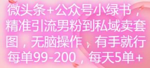 微头条+公众号小绿书，精准引流男粉到私域卖套图，无脑操作，有手就行，每单99-200，每天5单-A同城-创业课