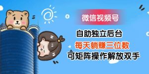 (11910期)微信视频号自助独立后台每天躺赚三位数可矩阵操作解放双手-A同城-创业课