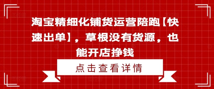 淘宝精细化铺货运营陪跑【快速出单】，草根没有货源，也能开店挣钱-A同城-创业课