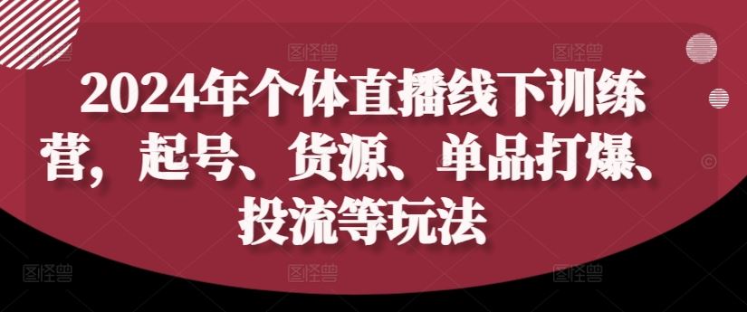 2024年个体直播训练营，起号、货源、单品打爆、投流等玩法-A同城-创业课
