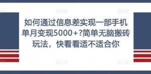 如何通过信息差实现一部手机单月变现5000+?简单无脑搬砖玩法，快看看适不适合你【揭秘】-A同城-创业课