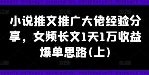 小说推文推广大佬经验分享，女频长文1天1万收益爆单思路(上)-A同城-创业课