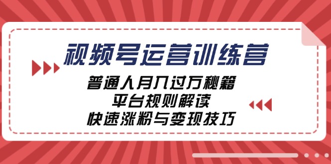 视频号运营训练营：普通人月入过万秘籍，平台规则解读，快速涨粉与变现-A同城-创业课