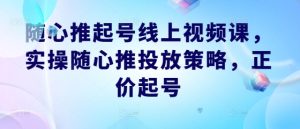 随心推起号线上视频课,实操随心推投放策略,正价起号-A同城-创业课