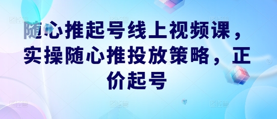 随心推起号线上视频课，实操随心推投放策略，正价起号-A同城-创业课