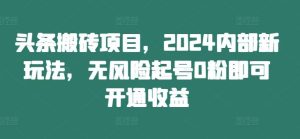 头条搬砖项目，2024内部新玩法，无风险起号0粉即可开通收益-A同城-创业课