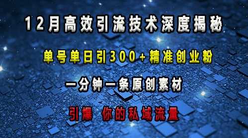 最新高效引流技术深度揭秘 ，单号单日引300+精准创业粉，一分钟一条原创素材，引爆你的私域流量-A同城-创业课